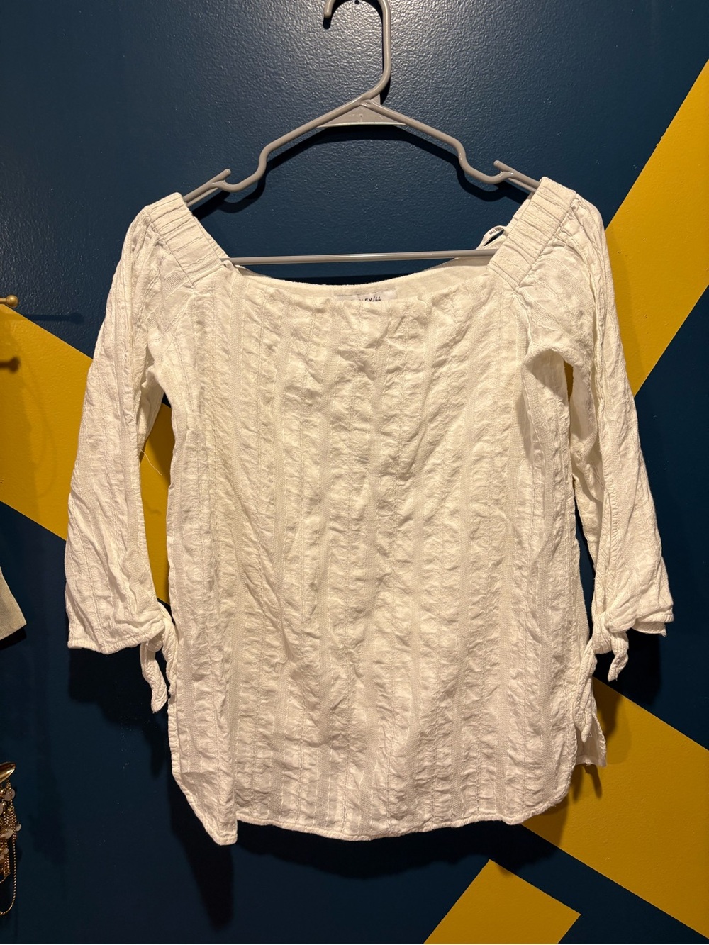 Bailey 44 White Square Neck 3/4 Sleeve Textured Top EUC